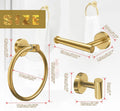 Modern Home Bathroom Hardware Set Stainless Steel Wall Mounted Brushed Gold-Includes Toilet Paper Holder Towel Ring Robe Hooks