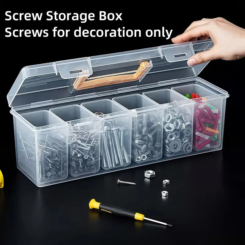 7-Piece Multifunctional Tool Box, Transparent Portable Hardware Tool Box with Handle, Wrench and Screw Parts Organizer, Suitable for Hardware and Also Suitable for Storing Various Jewelry Items