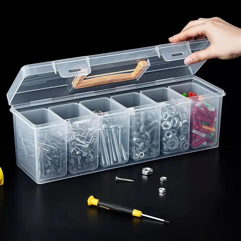 7-Piece Multifunctional Tool Box, Transparent Portable Hardware Tool Box with Handle, Wrench and Screw Parts Organizer, Suitable for Hardware and Also Suitable for Storing Various Jewelry Items