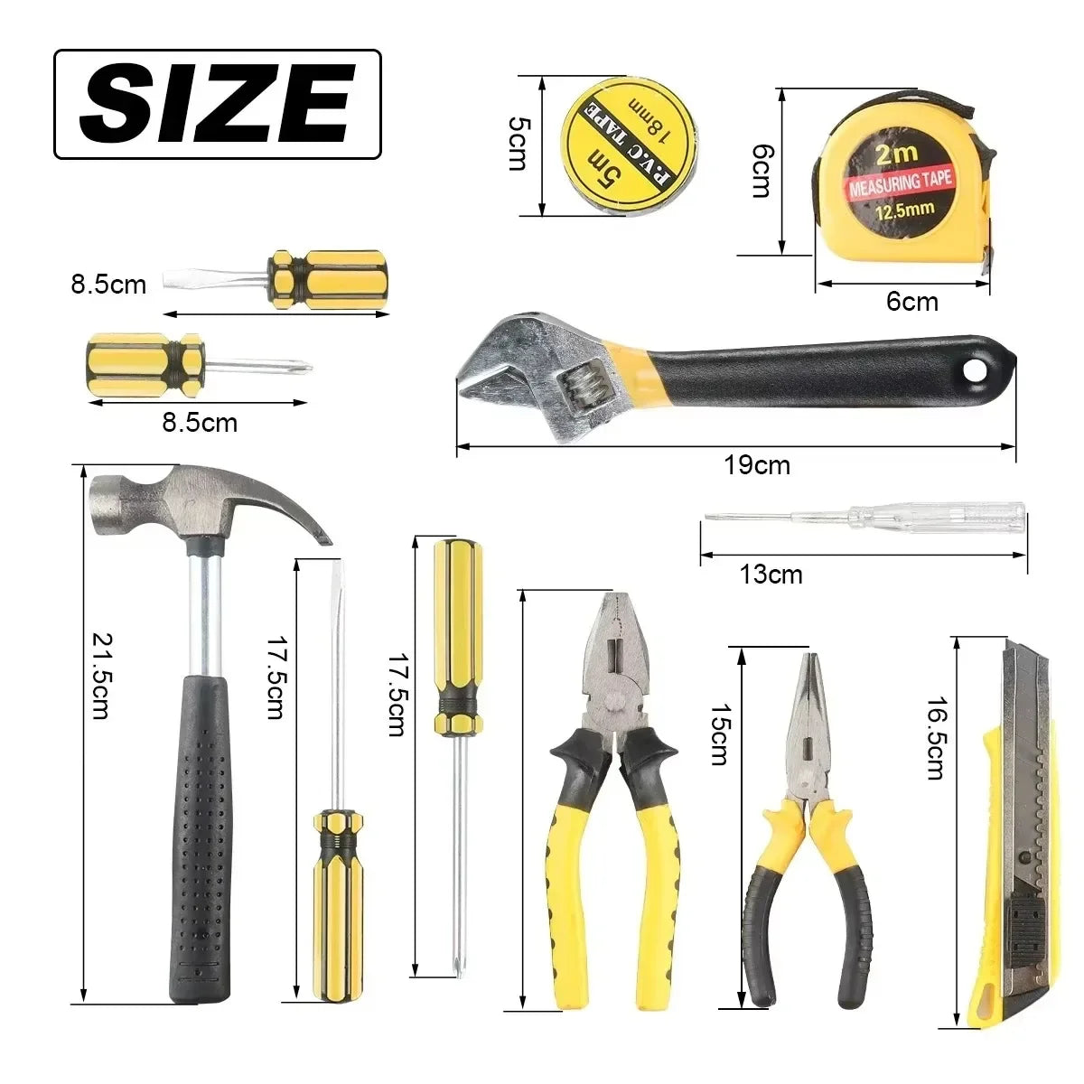 Tools Set General House Hold Hand Tool Kit with Plastic Toolbox Storage Case Used To Car Repair and Home Repair