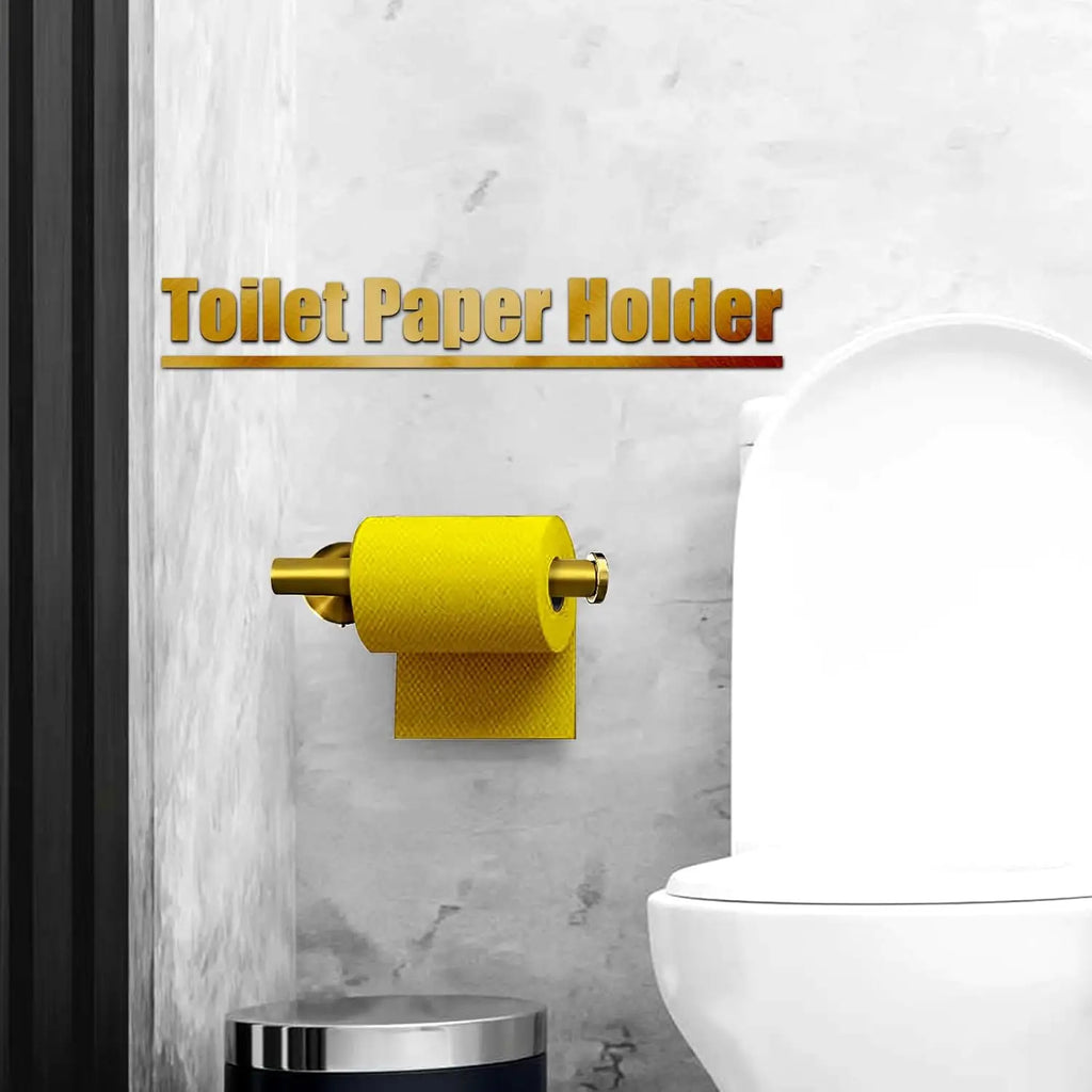 Modern Home Bathroom Hardware Set Stainless Steel Wall Mounted Brushed Gold-Includes Toilet Paper Holder Towel Ring Robe Hooks