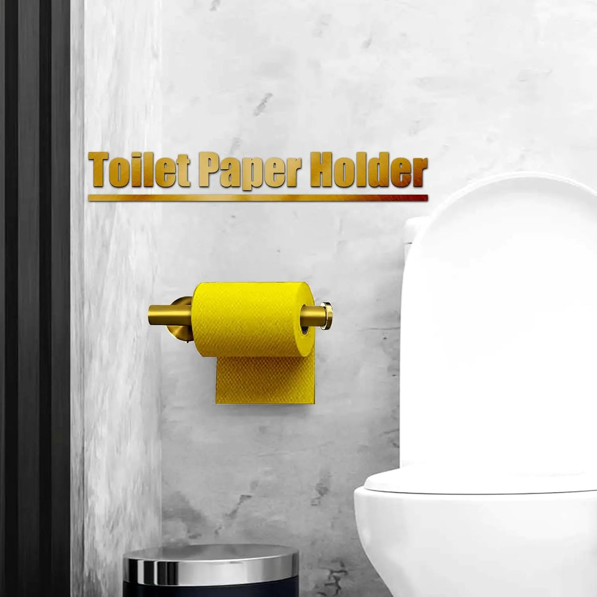 Modern Home Bathroom Hardware Set Stainless Steel Wall Mounted Brushed Gold-Includes Toilet Paper Holder Towel Ring Robe Hooks