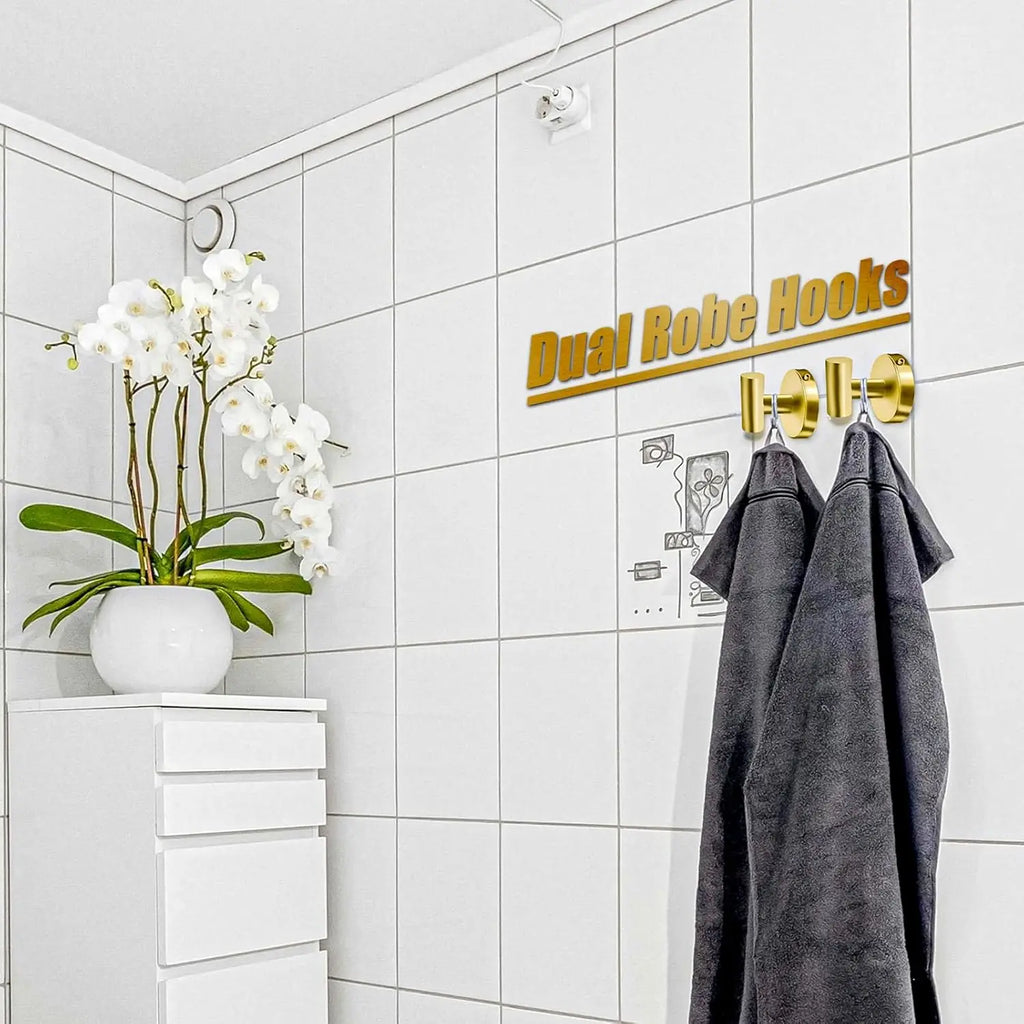 Modern Home Bathroom Hardware Set Stainless Steel Wall Mounted Brushed Gold-Includes Toilet Paper Holder Towel Ring Robe Hooks