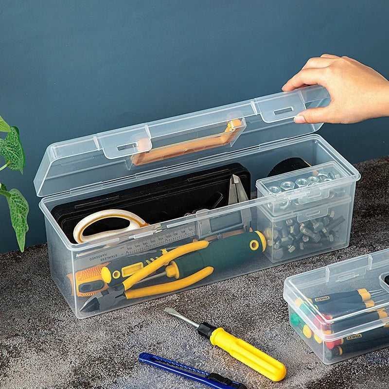 7-Piece Multifunctional Tool Box, Transparent Portable Hardware Tool Box with Handle, Wrench and Screw Parts Organizer, Suitable for Hardware and Also Suitable for Storing Various Jewelry Items