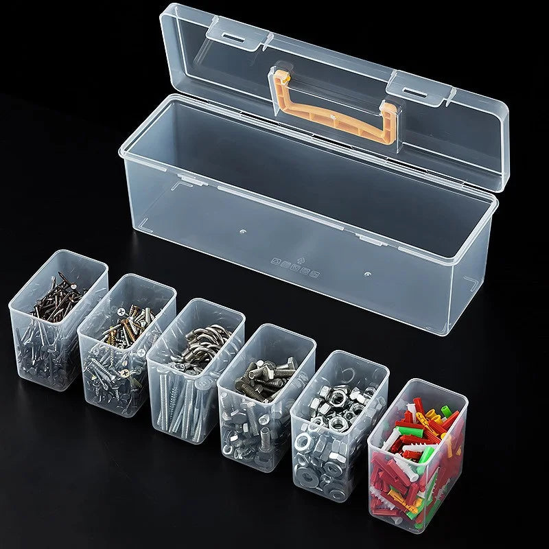 7-Piece Multifunctional Tool Box, Transparent Portable Hardware Tool Box with Handle, Wrench and Screw Parts Organizer, Suitable for Hardware and Also Suitable for Storing Various Jewelry Items
