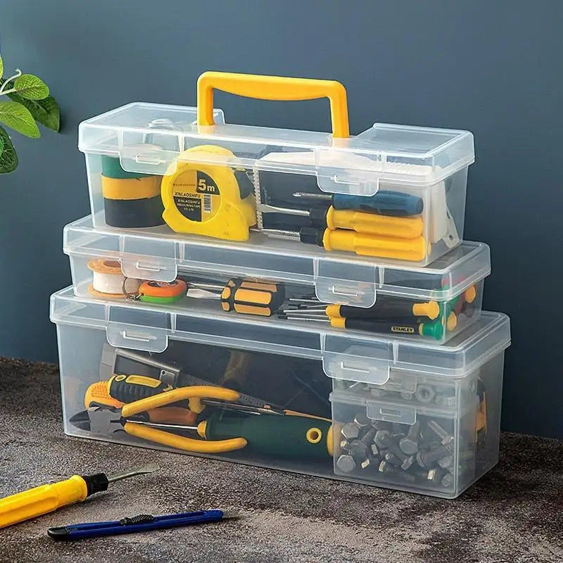 Plastic Hardware Tool Storage Box With Handle Tool Organizer Box Transparent Handheld Toolbox Portable Large Capacity Thickened