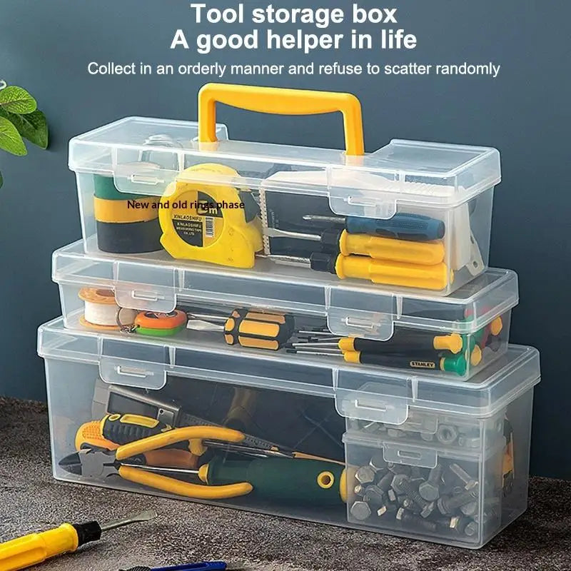 Plastic Hardware Tool Storage Box With Handle Tool Organizer Box Transparent Handheld Toolbox Portable Large Capacity Thickened